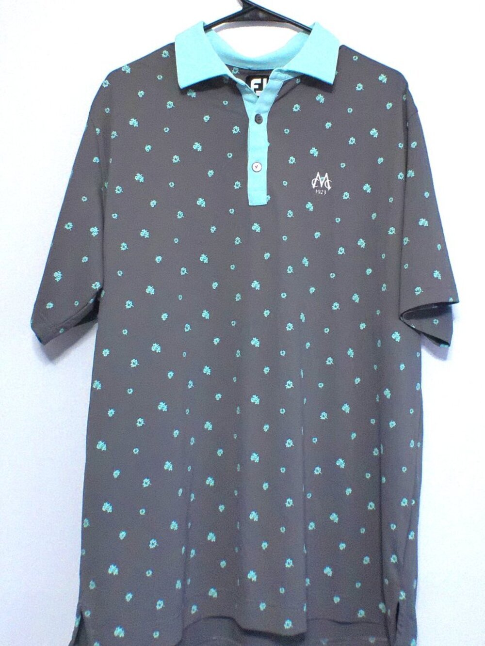 FootJoy Golf Polo Shirt Men’s Large Gray Blue Pattern Performance Short Sleeve